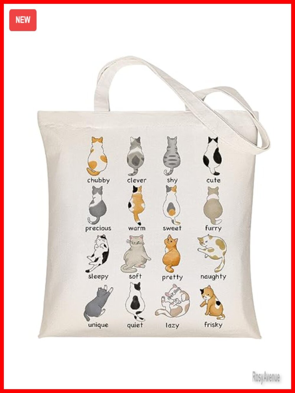 Louise Maelys Canvas Tote Bag Women Cute Cat Zipper Pocket